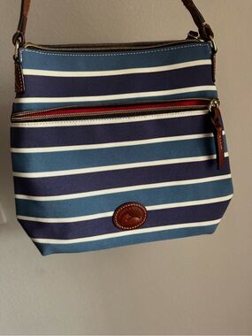 Dooney & Bourke Purple and Light Blue Striped Crossbody Bag